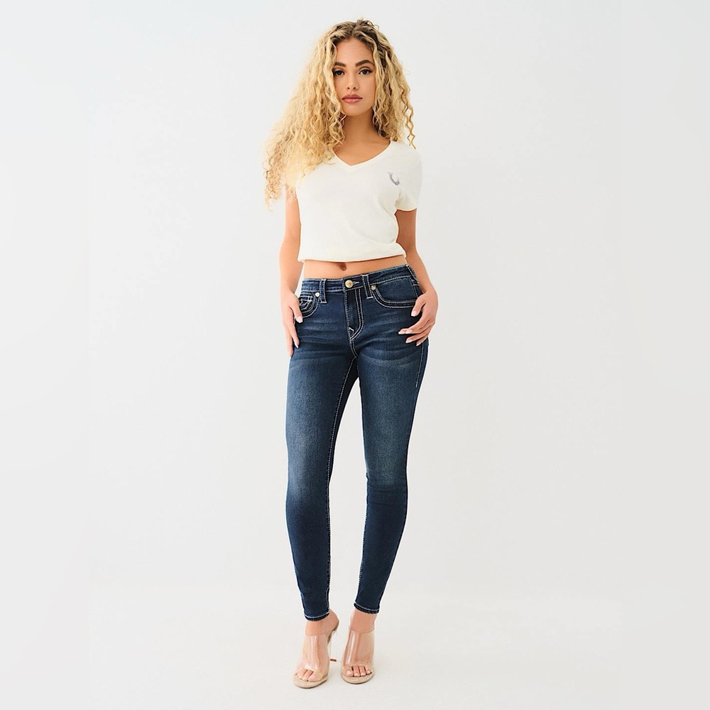 True religion Jennie Big T Mid Rise Curvy Skinny Jean flap pockets Y2K - Picture 2 of 15